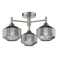 satin nickel semi-flush ceiling light with smoked glass shades