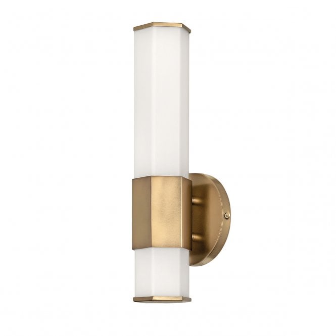 FACET Single LED Bathroom Wall Light in Heritage Brass with Hexagonal Etched Glass