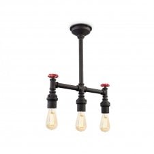 FACTORY 3 Light Semi Flush Ceiling Fitting Rustic Black