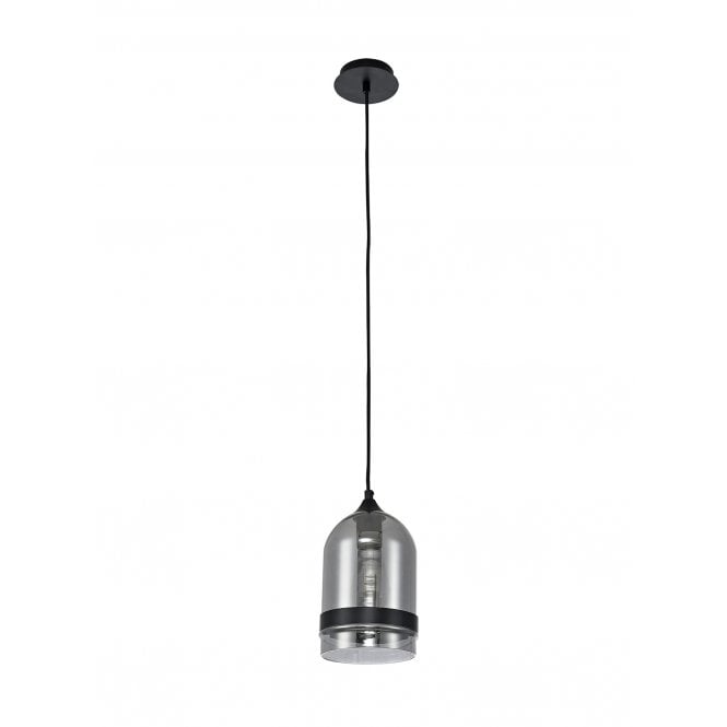 FADE Ceiling Pendant in Matte Black with Smoked Glass Dome Shade