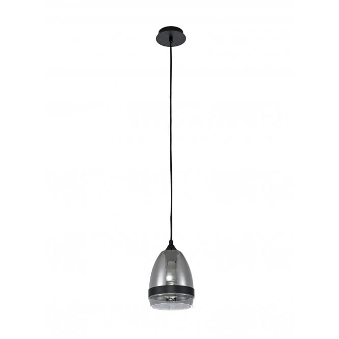 FADE Small Ceiling Pendant in Matte Black with Smoked Glass Cone Shade