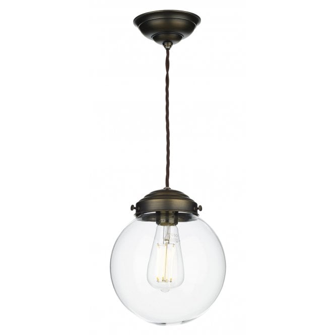 FAIRFAX small antique brass ceiling pendant with glass globe shade