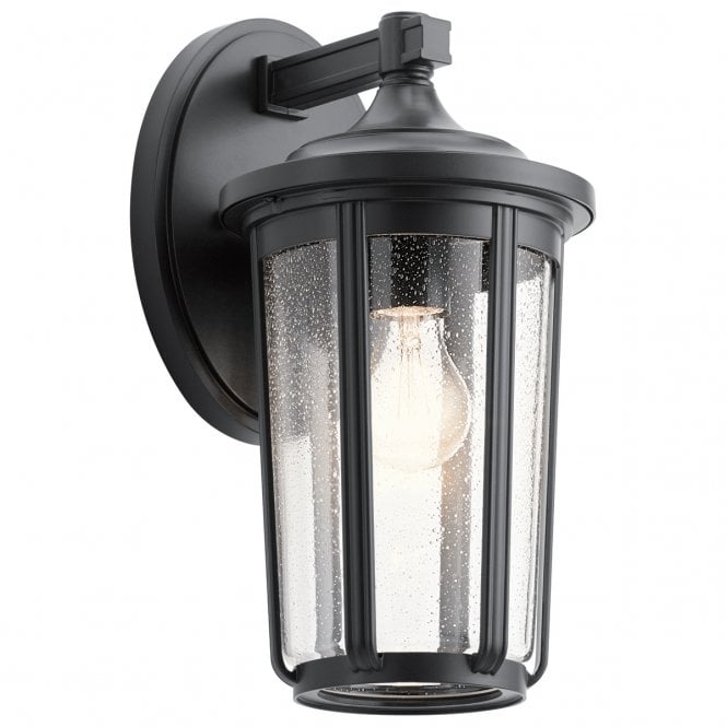 FAIRFIELD Large Wall Lantern in Black with Seeded Glass