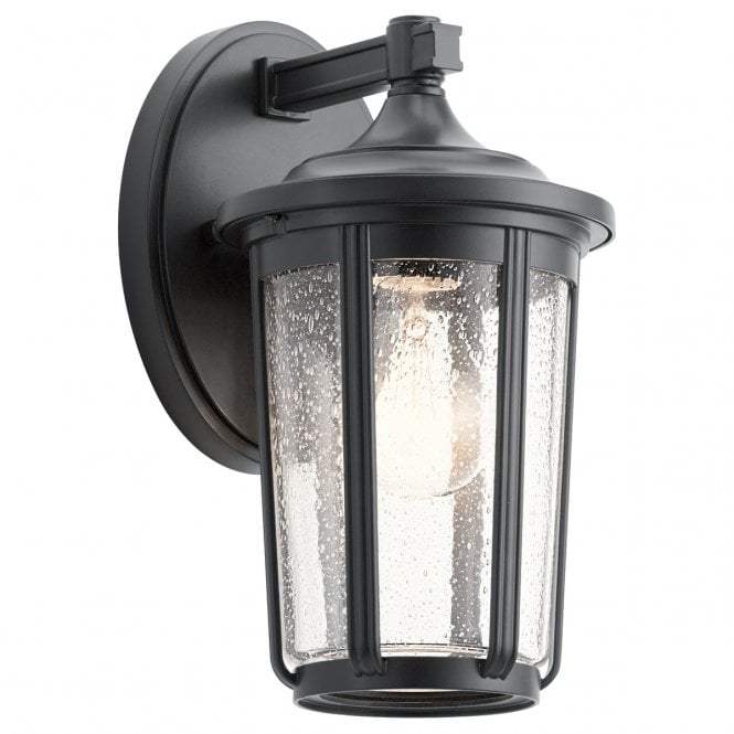 FAIRFIELD Medium Wall Lantern In Black with Seeded Glass