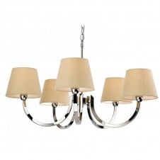 FAIRMONT 5 light stainless steel ceiling pendant with cream shades