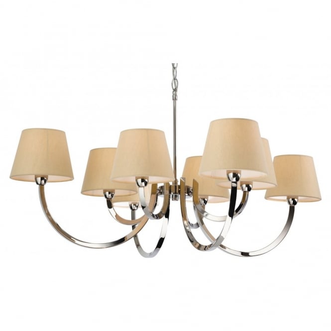 FAIRMONT 8 light ceiling pendant in stainless steel with cream shades
