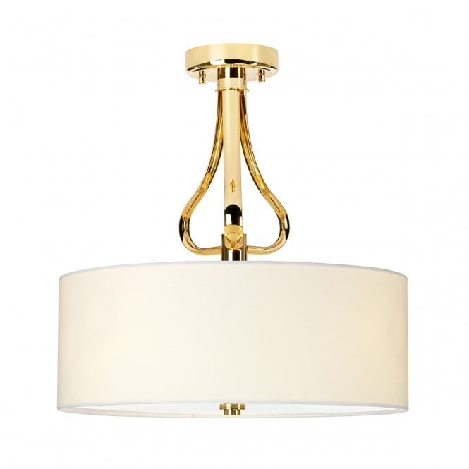 FALMOUTH semi flush bathroom ceiling light in french gold with white shade