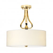 FALMOUTH semi flush bathroom ceiling light in french gold with white shade