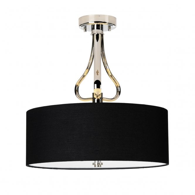 FALMOUTH semi flush bathroom ceiling light in polished chrome with black shade
