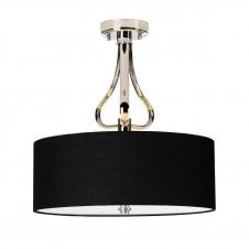 FALMOUTH semi flush bathroom ceiling light in polished chrome with black shade