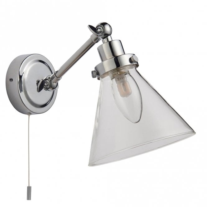 Faraday IP44 Bathroom Wall Light in Chrome with Glass Shade