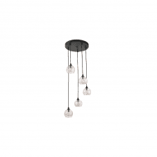 FEDERICO 5 Light Pendant Cluster | Black & Champagne Organic Glass
