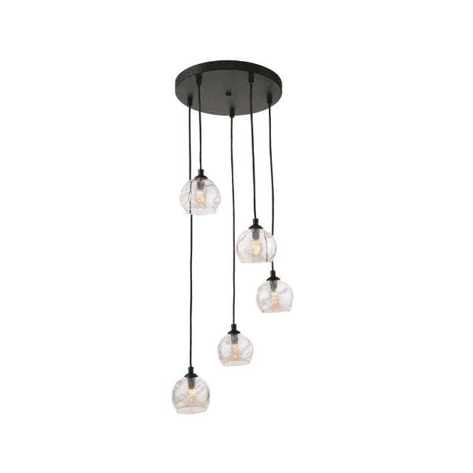 FEDERICO 5 Light Pendant Cluster | Black & Champagne Organic Glass
