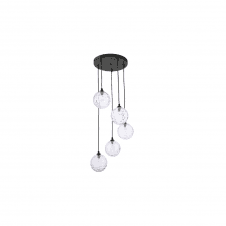 FEDERICO 5 Light Pendant Cluster | Black & Clear Dimpled Glass