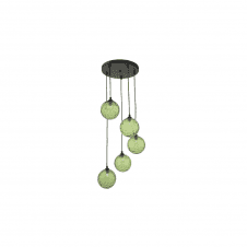 FEDERICO 5 Light Pendant Cluster | Black & Green Dimpled Glass