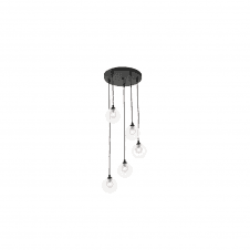 FEDERICO 5 Light Pendant Cluster | Black, Opal & Clear Ribbed Glass