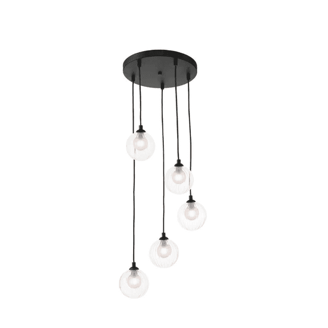 FEDERICO 5 Light Pendant Cluster | Black, Opal & Clear Ribbed Glass