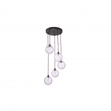 FEDERICO 5 Light Pendant Cluster | Black & Pink Dimpled Glass