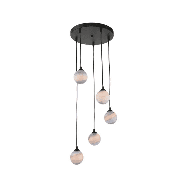 FEDERICO 5 Light Pendant Cluster | Black & Planet Glass (Large)