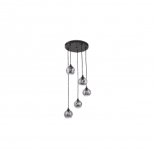 FEDERICO 5 Light Pendant Cluster | Black & Smoked Organic Glass