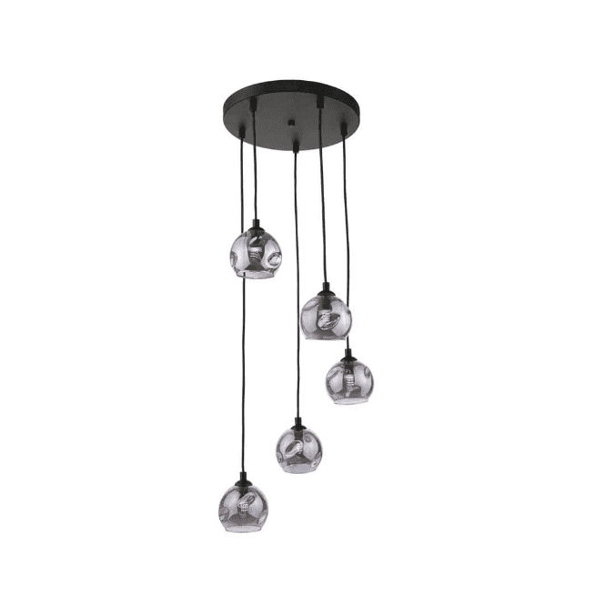 FEDERICO 5 Light Pendant Cluster | Black & Smoked Organic Glass