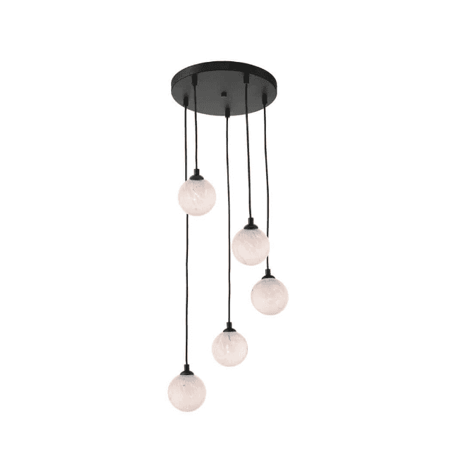 FEDERICO 5 Light Pendant Cluster | Black & White Confetti Glass