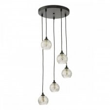 FEDERICO 5 Light Pendant Cluster Black with Inner Wire Glass Globe Shades