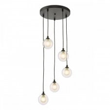 FEDERICO 5 Light Pendant Cluster Black with Opal Inner Clear Glass Globe Shades