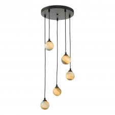 FEDERICO 5 Light Pendant Cluster Black with Planet Art Glass Globe Shades