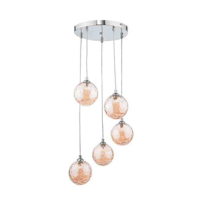 FEDERICO 5 Light Pendant Cluster | Chrome & Champagne Dimpled Glass