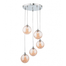 FEDERICO 5 Light Pendant Cluster | Chrome & Champagne Dimpled Glass