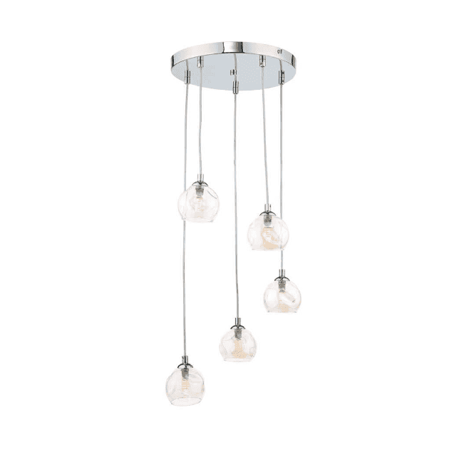 FEDERICO 5 Light Pendant Cluster | Chrome & Champagne Organic Glass