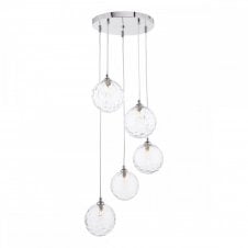 FEDERICO 5 Light Pendant Cluster | Chrome & Clear Dimpled Glass