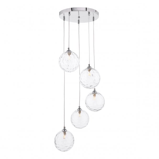 FEDERICO 5 Light Pendant Cluster | Chrome & Clear Dimpled Glass