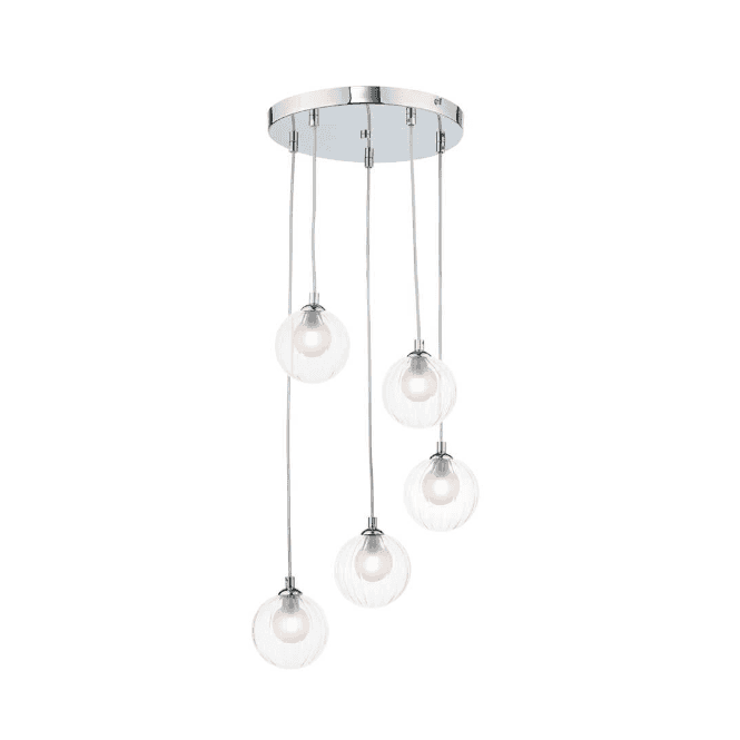 FEDERICO 5 Light Pendant Cluster | Chrome & Clear With Opal Glass