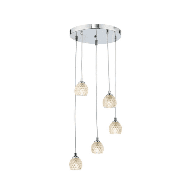 FEDERICO 5 Light Pendant Cluster | Chrome & Dimpled Glass