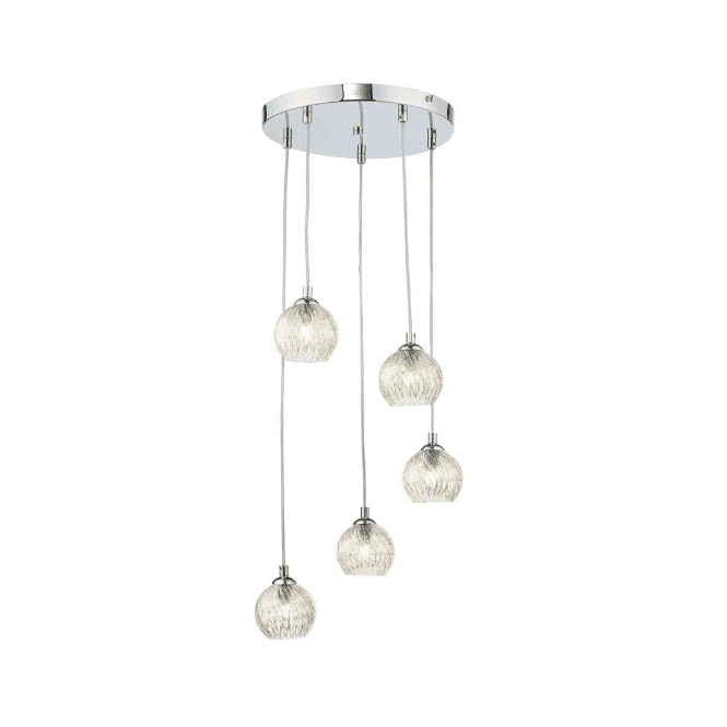 FEDERICO 5 Light Pendant Cluster | Chrome & Glass With Inner Wire