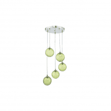 FEDERICO 5 Light Pendant Cluster | Chrome & Green Dimpled Glass