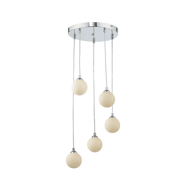 FEDERICO 5 Light Pendant Cluster | Chrome & Opal Glass