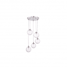 FEDERICO 5 Light Pendant Cluster | Chrome & Pink Dimpled Glass