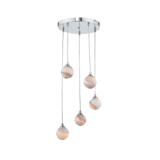 FEDERICO 5 Light Pendant Cluster | Chrome & Planet Glass (Large)