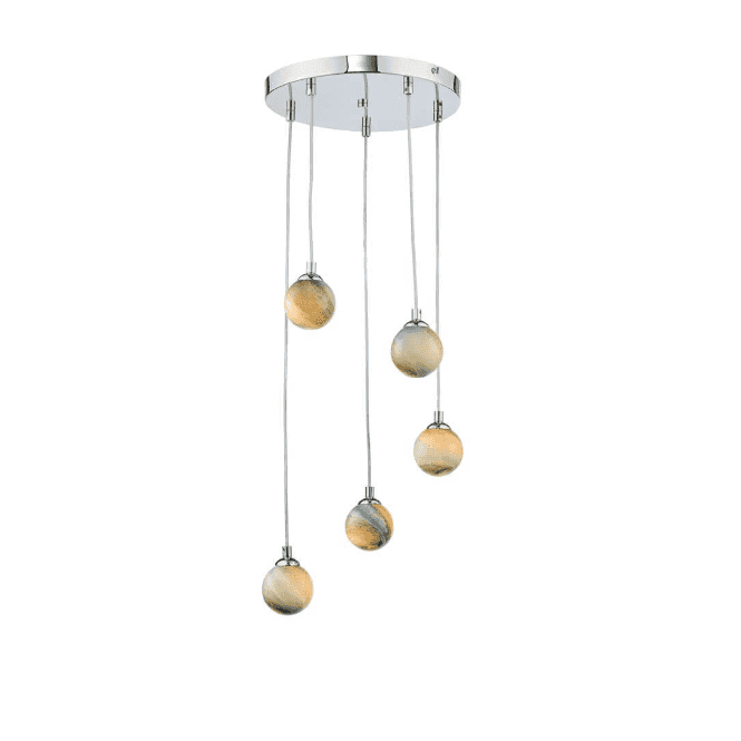 FEDERICO 5 Light Pendant Cluster | Chrome & Planet Glass (Small)