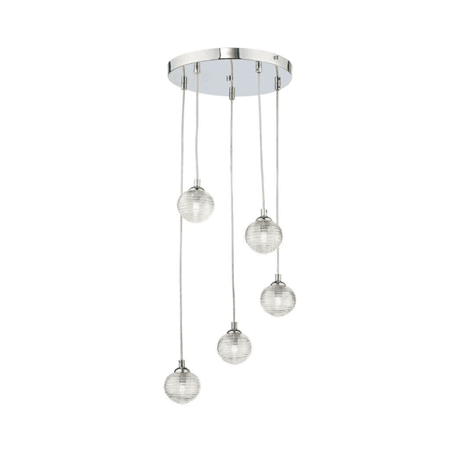 FEDERICO 5 Light Pendant Cluster | Chrome & Ribbed Glass