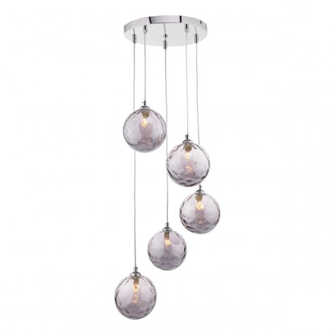 FEDERICO 5 Light Pendant Cluster | Chrome & Smoked Dimpled Glass