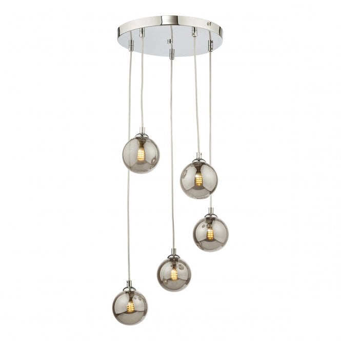 FEDERICO 5 Light Pendant Cluster | Chrome & Smoked Glass