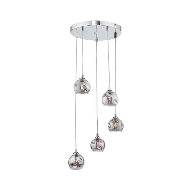 FEDERICO 5 Light Pendant Cluster | Chrome & Smoked Organic Glass