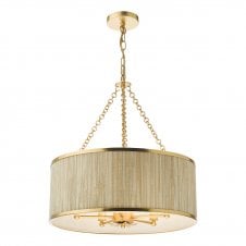 5 Light Gold Leaf Ceiling Pendant with Seagrass Shade