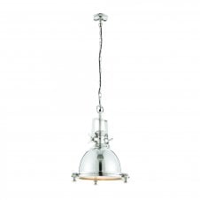 FENTON industrial style ceiling pendant light in bright nickel with sandblasted glass diffuser