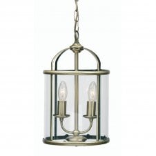 FERN 2 Light Ceiling Lantern in Antique Brass and Glass