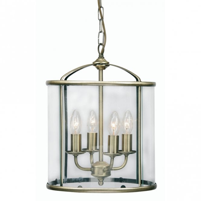FERN 4 Light Ceiling Lantern in Antique Brass and Glass